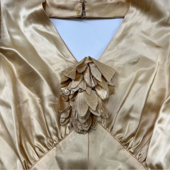 Vintage 90s 80s women’s yellow rose puff sleeve  mini dress M L76-27 - Picture 7 of 10